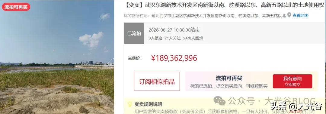 三度处置仍遇冷，光谷中心城南区46亩住宅地块再度流拍8月27日，东湖