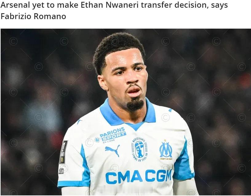 BBC记者SM最近发文表示，阿森纳将在今夏考虑出售恩瓦内里，但罗马诺在YouTu