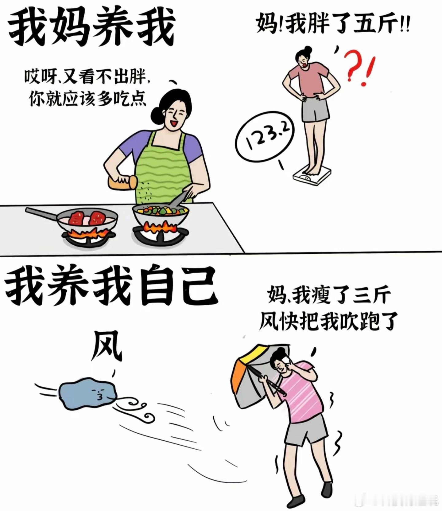 我妈养我vs我养我自己太真实了！在外面把自己养的破破烂烂，回家后妈妈替我缝缝又补