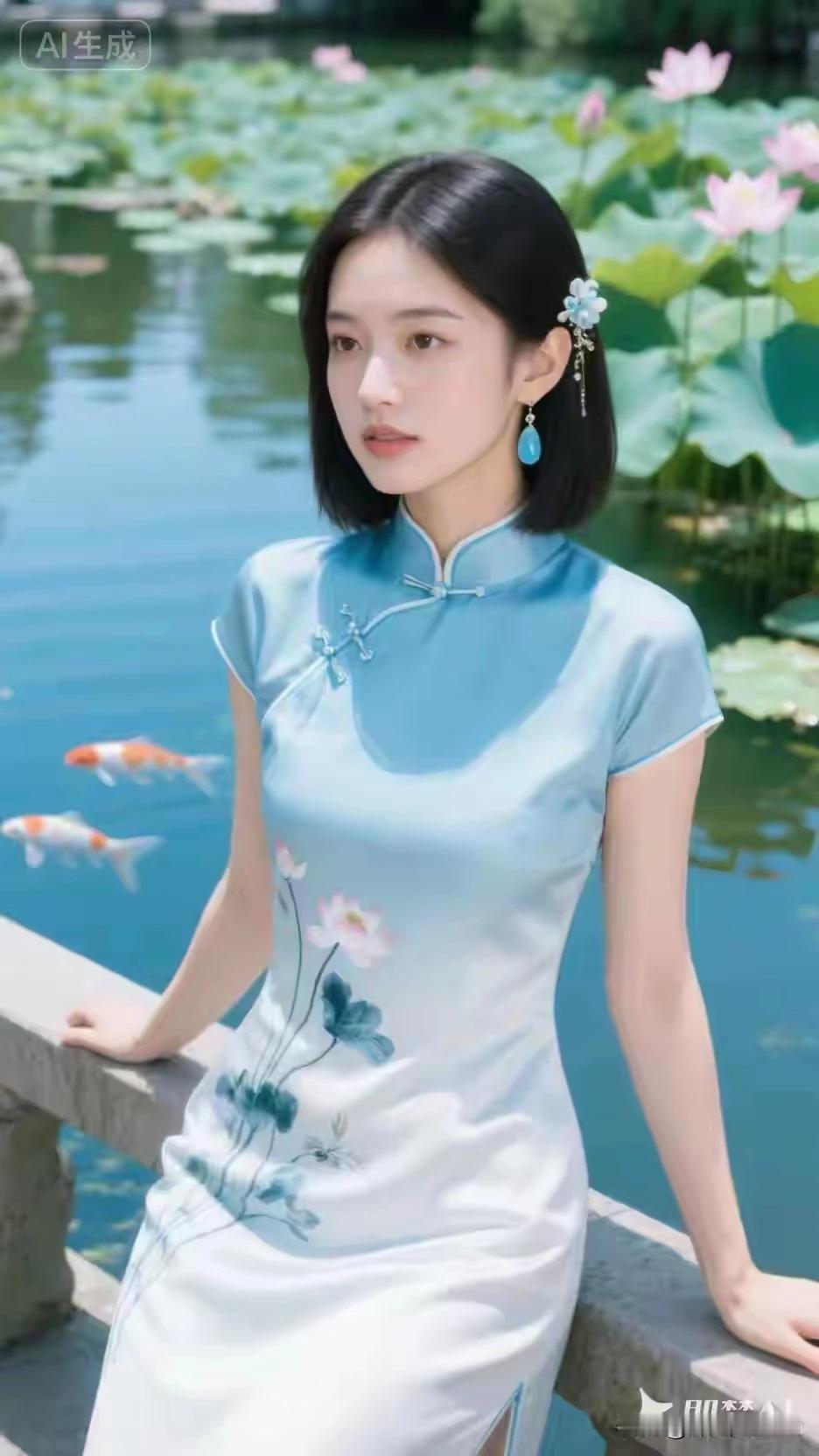 清水出芙蓉，天然去雕饰。兰花旗袍。荷花美女。江南水乡，流动风景。眉清目秀