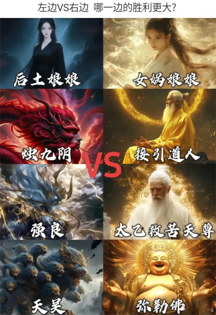 假如左边阵营和右边阵营死斗的话，哪边胜算更大？左边阵营（神话战力）1.后土娘娘：