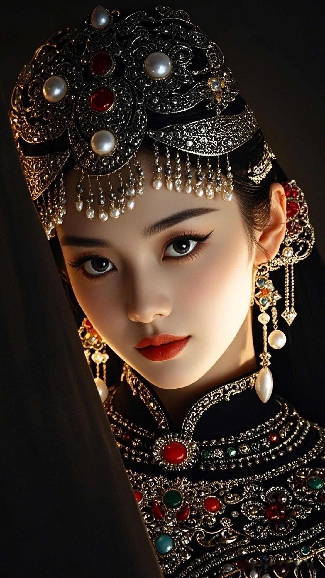 宝石映红颜，古风韵悠长。古代里的美人东方美人，华丽头饰，惊艳眼妆，古典优雅