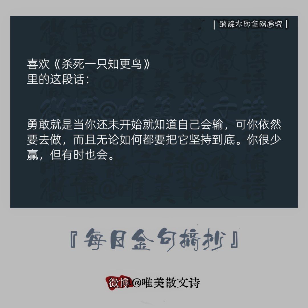 “喜欢《杀死一只知更鸟》里的这段话：”勇敢就是当你还未开始就知道自己会输，可你依