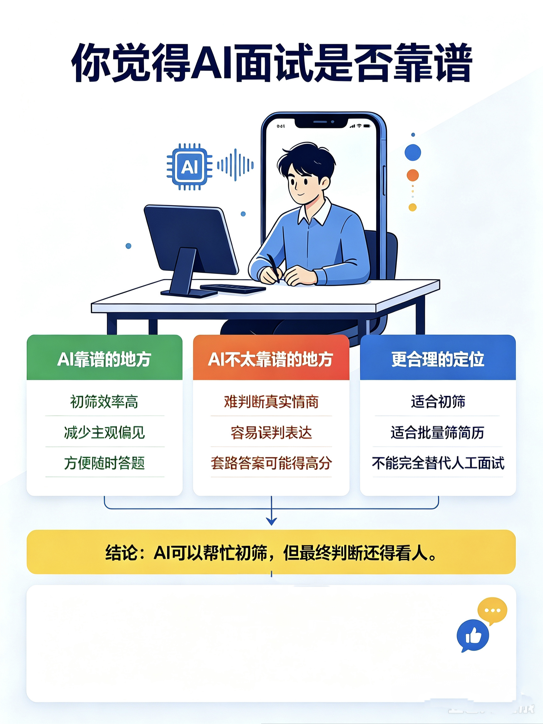 现在找工作，越来越多人遇到AI面试。不用面对HR，对着手机答题录像，系统自动打分评判。很多人心里都会