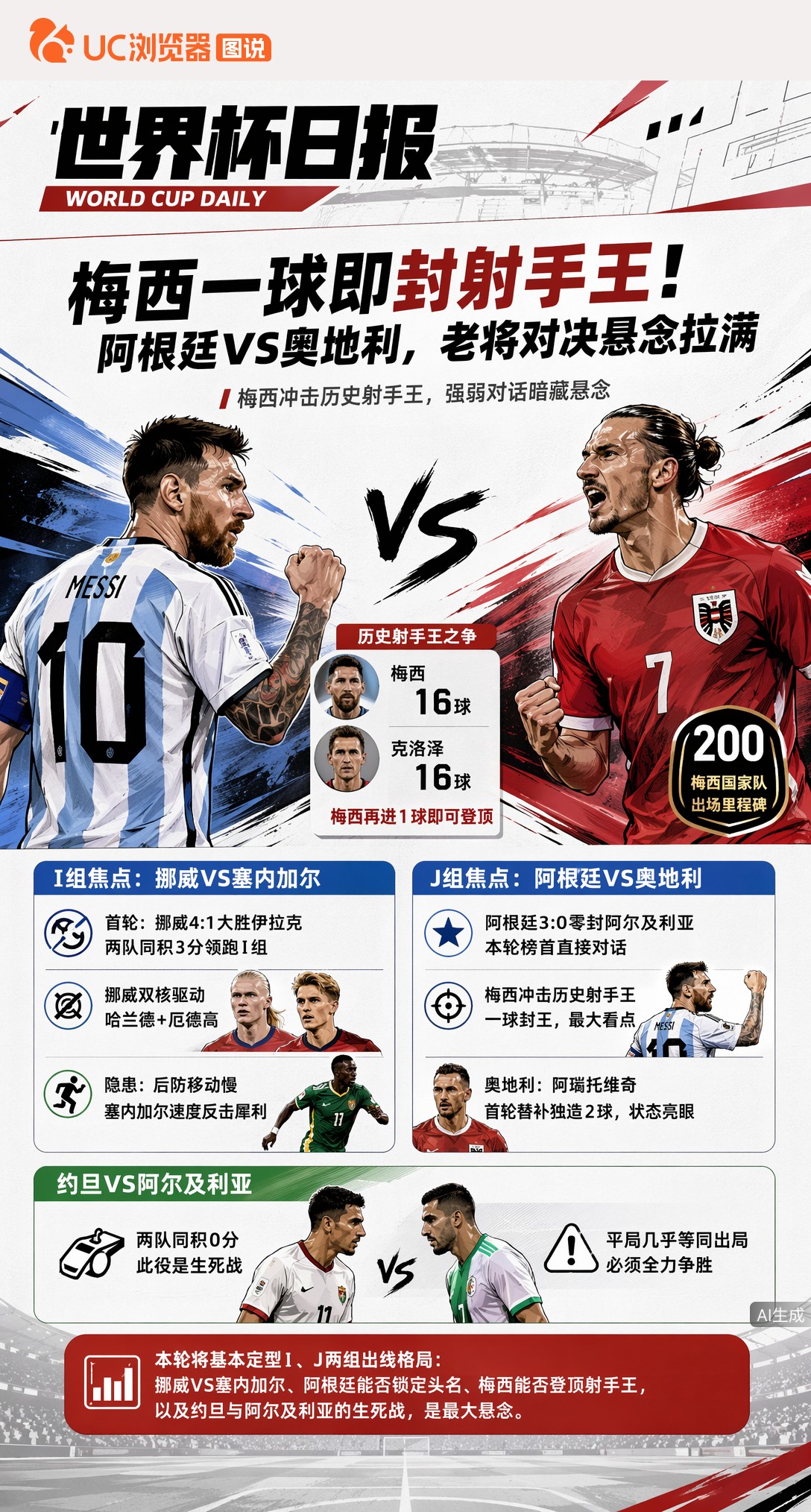 梅西一球即封射手王！阿根廷VS奥地利，老将对决悬念拉满