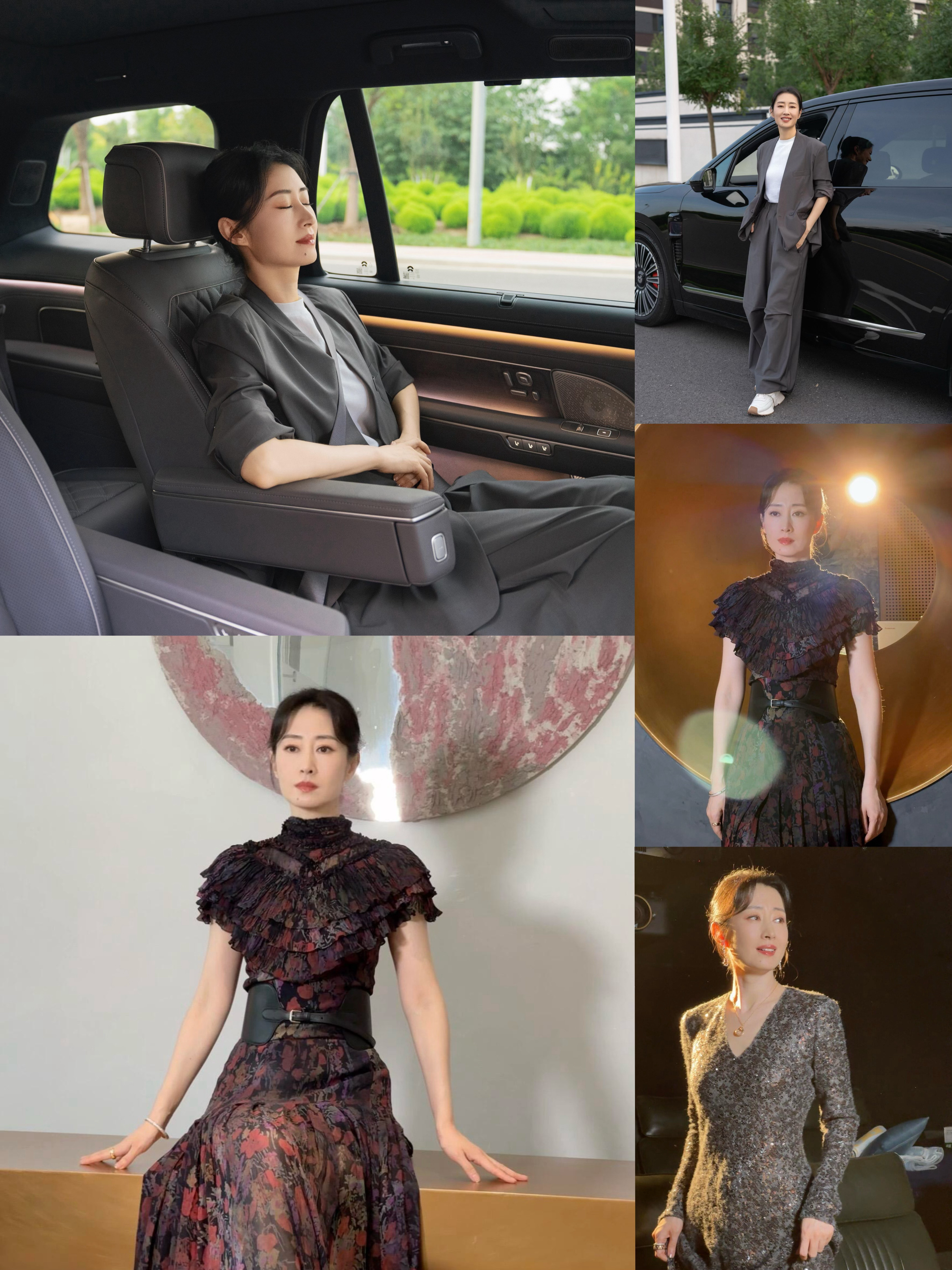 刘敏涛车内松弛感也是霸总级别刘敏涛女霸总的日常生活刘敏涛灰色西装套装搭黑色商务车