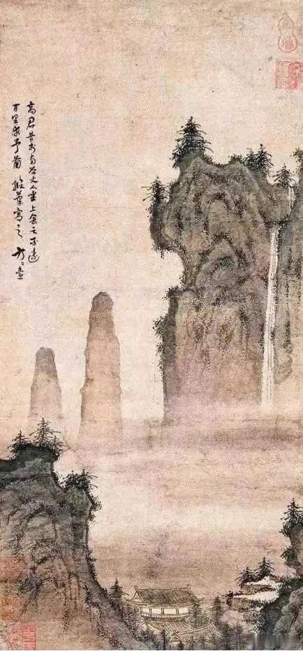 元方从义山水画。方从义，元末画坛的一缕清风，生于江西，道号方壶，又自号上清羽