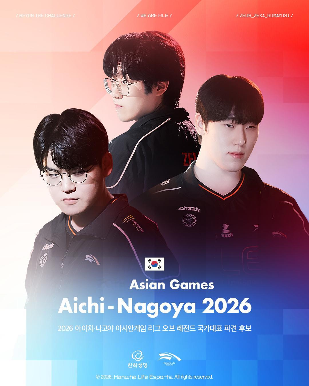 LCK公布亚运会人选：上单Zeus，打野Canyon，中单FakerZek