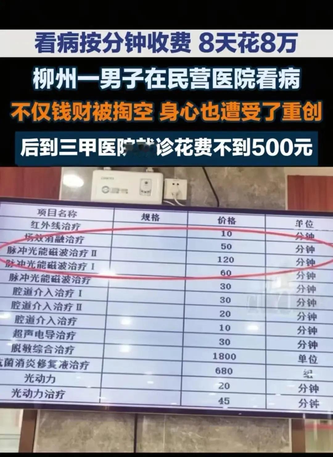 八天花掉了八万多元，在另一家医院只花了五百元左右就治好了，柳州的一位男士，开始的