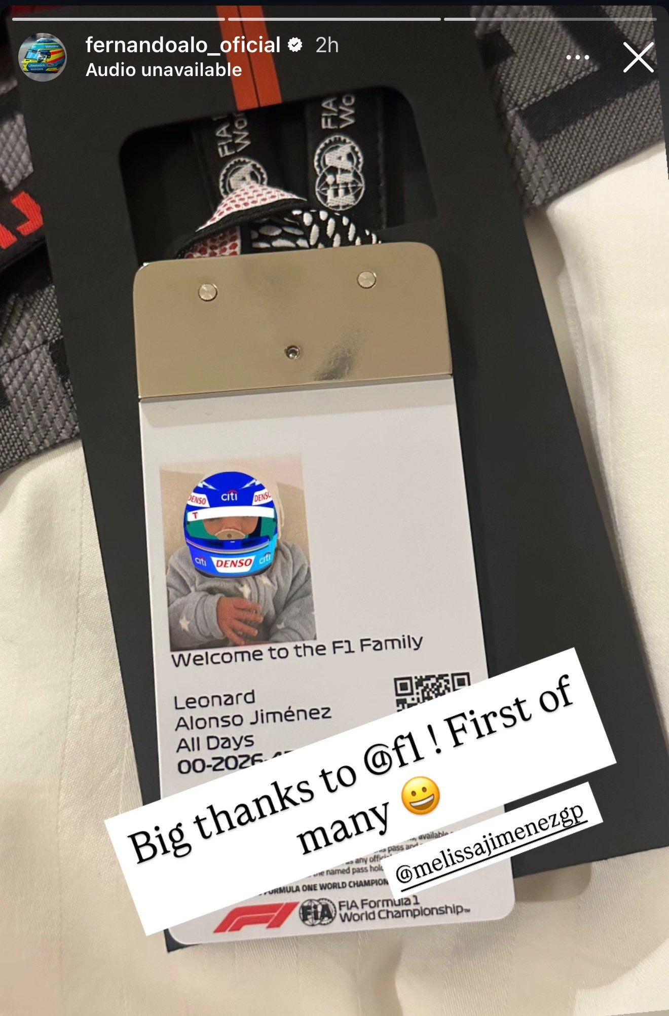 阿隆索分享了他儿子进入F1围场的证件这就是赢在起跑线的人生，从小就耳读目染