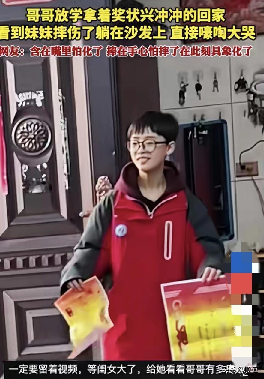 这就是手足之情吧。哥哥放学回来，手里拿着两张奖状兴冲冲的走了进来。一扭头看到