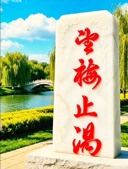 笔画缠绕的书法石刻，藏着三国经典成语河边景观石碑上的四字行书，不少打卡游人盯