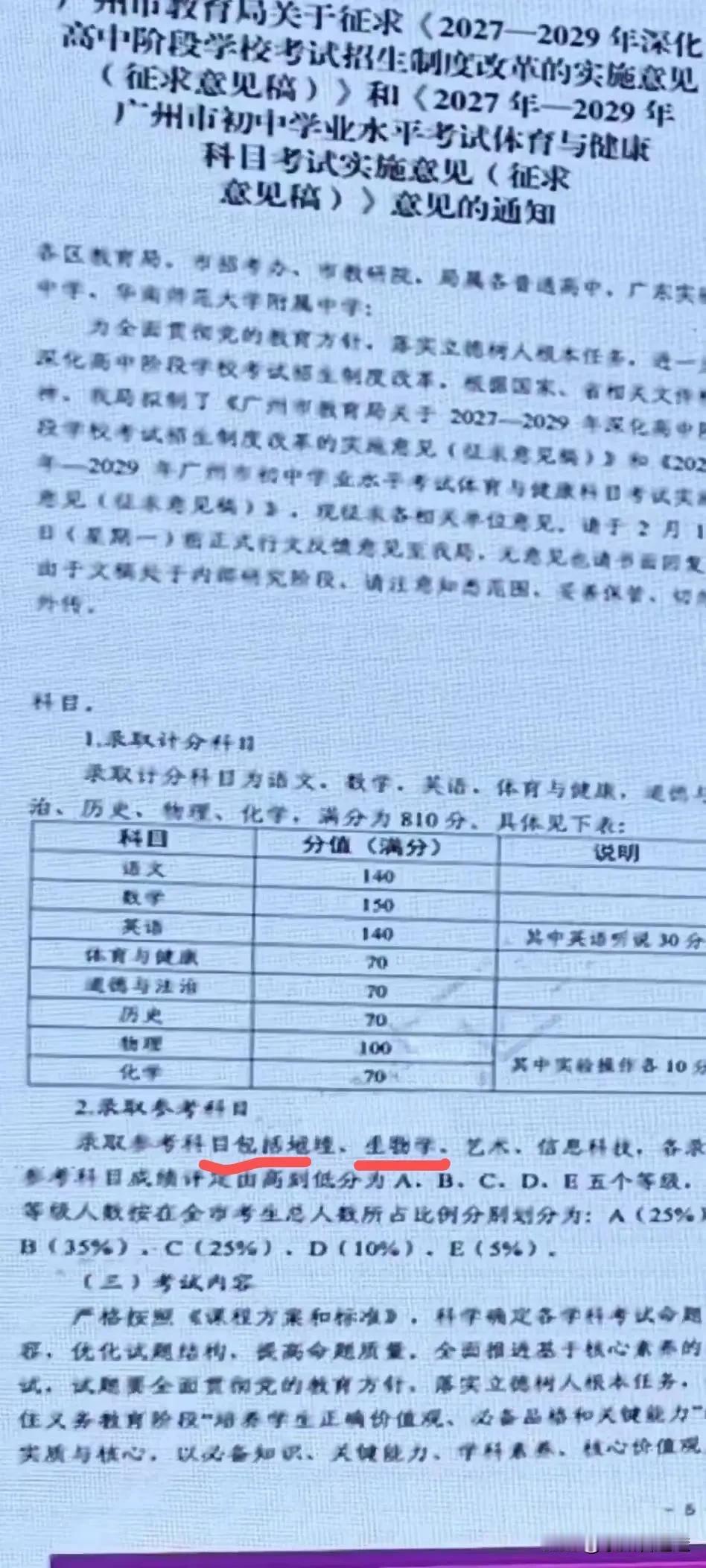 中考❗广州中考的改革意见稿被曝光。从中可以看出。地理生物被弄成考察科目。化学历