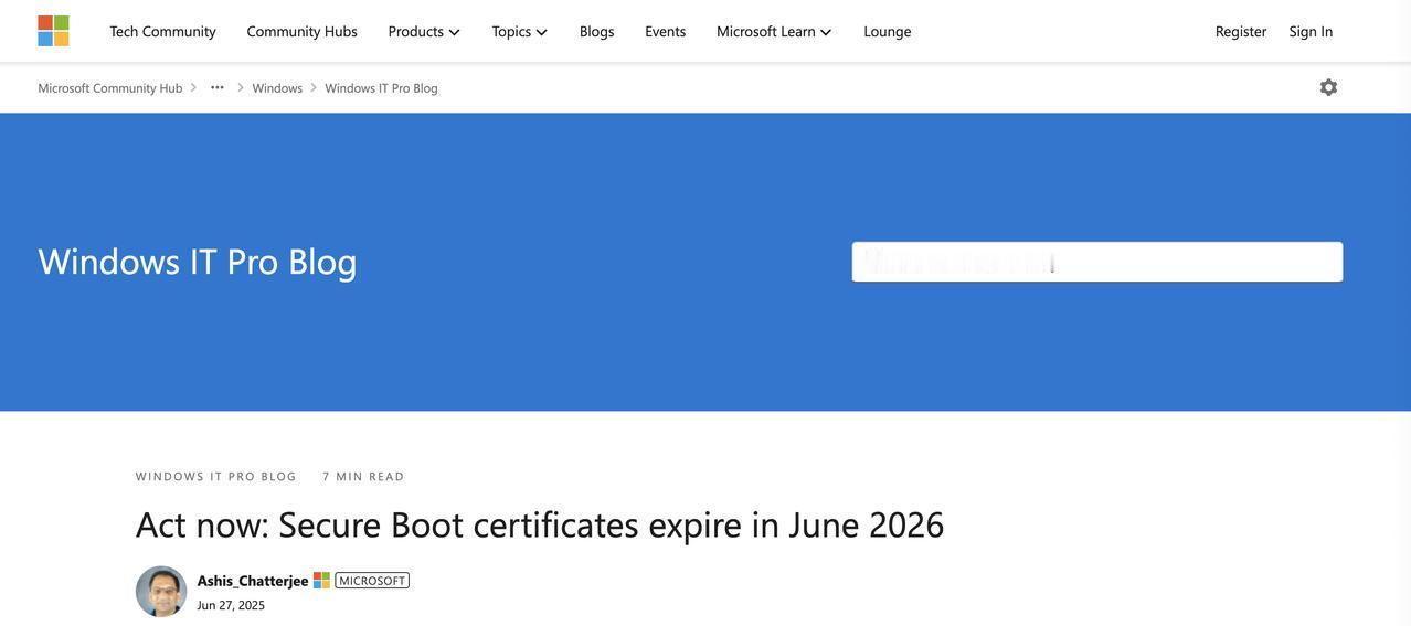 微软预警：SecureBoot证书将于2026年6月到期，影响设备启