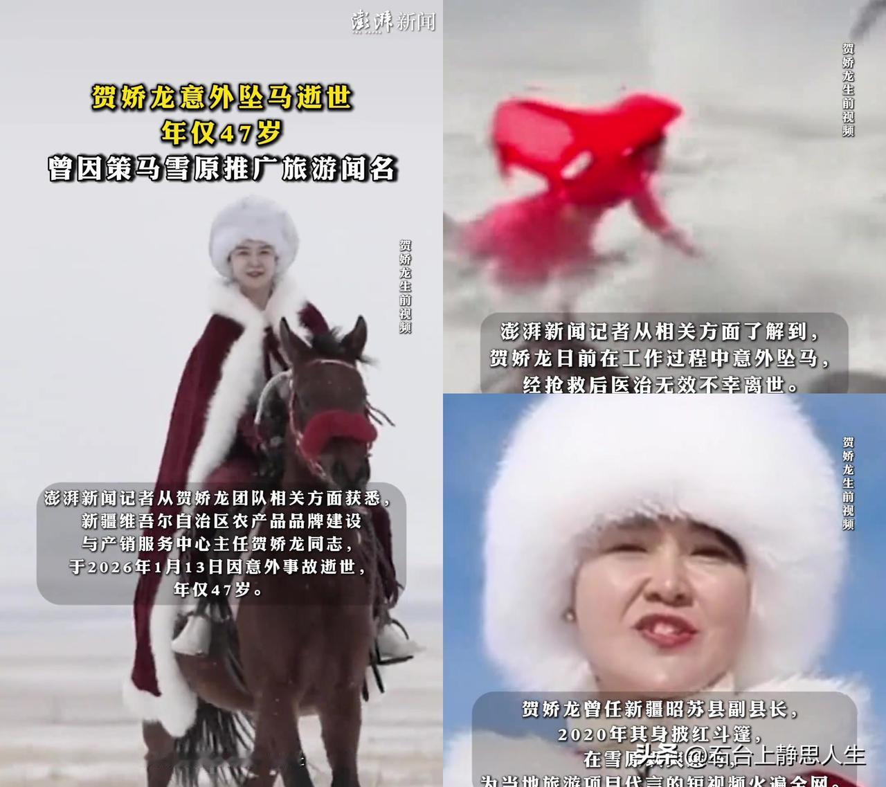 贺娇龙走了，和她最爱的马有关。2020年那身红斗篷策马雪原的视频，我至今