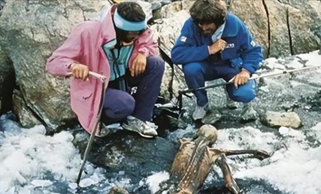 1991年，一对夫妻攀登3000米的阿尔卑斯山时，发现了一个趴在雪中的冰人，他右