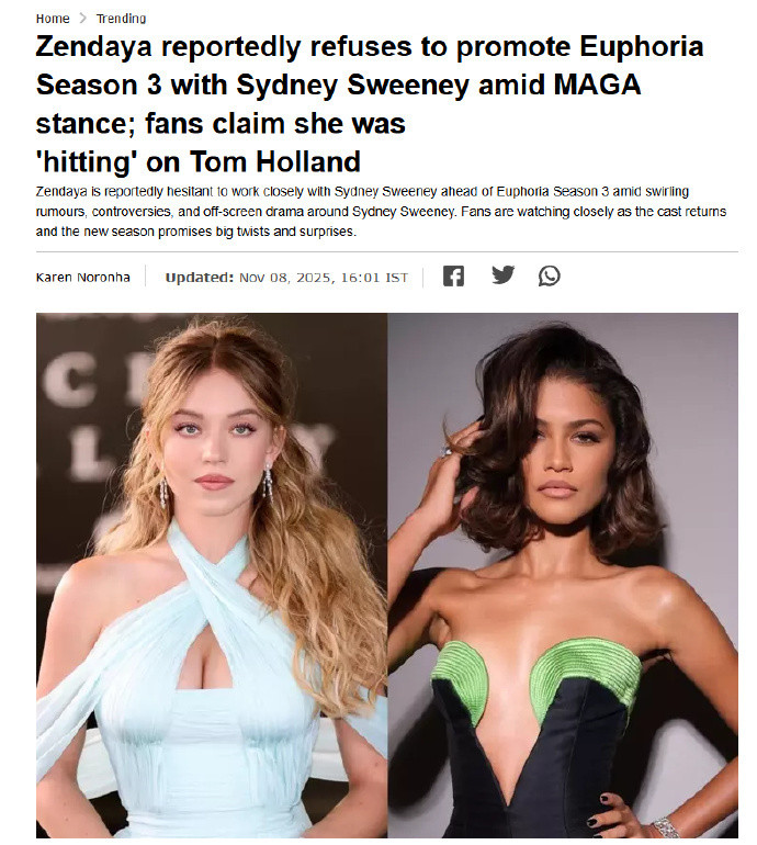 赞达亚拒绝和悉尼妹同台赞达亚悉尼妹决裂亢奋姐妹花决裂！赞达亚拒绝和悉尼妹同台！