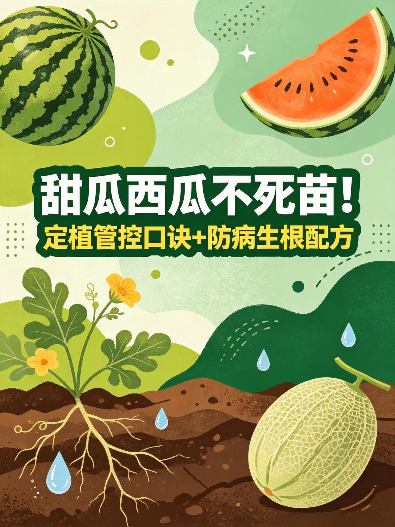 甜瓜西瓜不死苗！定植管控口诀+防病生根。甜瓜西瓜死苗防病