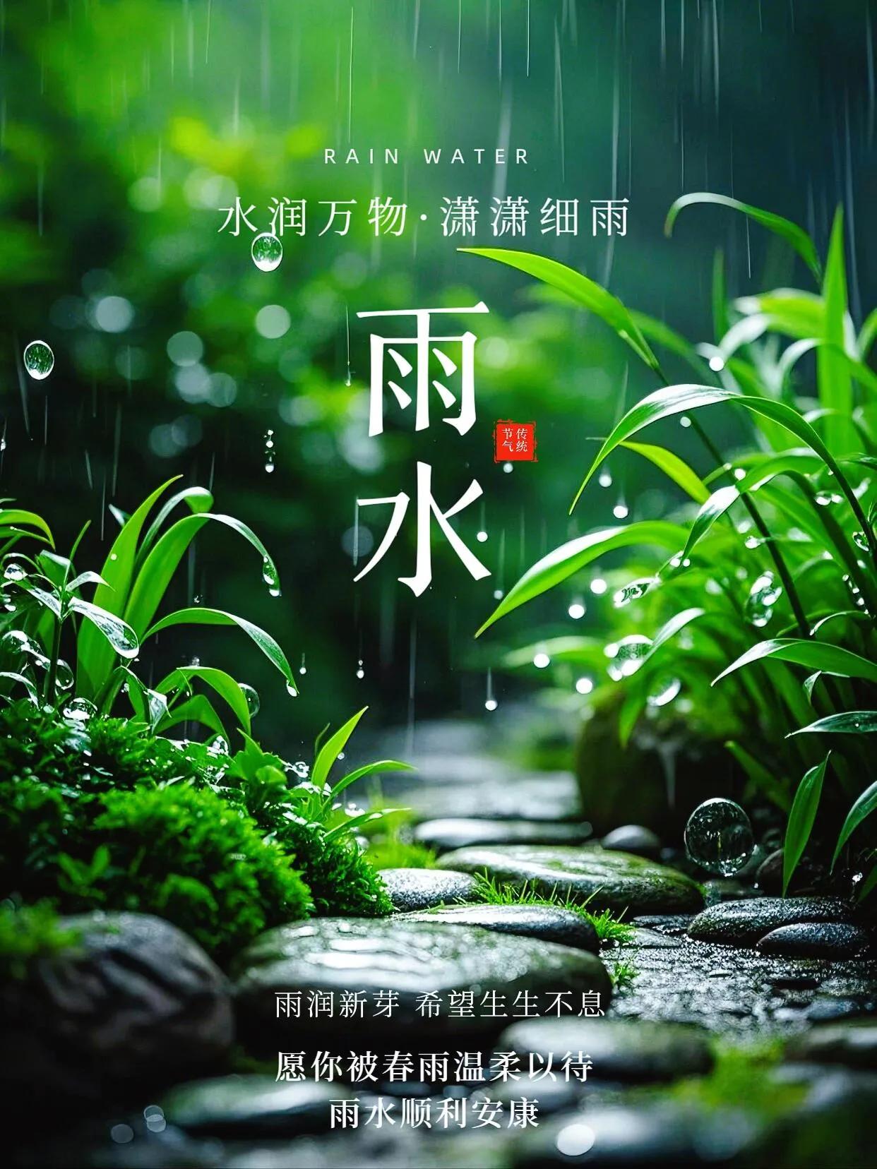 🌧️细雨纷扬润九州，新岁节序启春流。🌿千山翠意萌初蕊，万水清波漾远舟。?