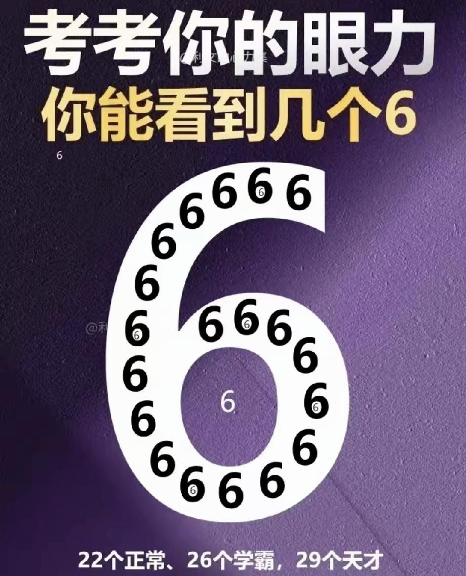 22个普通、26个学霸、29个天才！快来数数你能找出几个6看图数数字专注力
