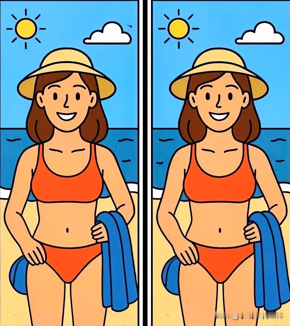 碧海潮生处，美人笑语间考眼力能找到不同吗