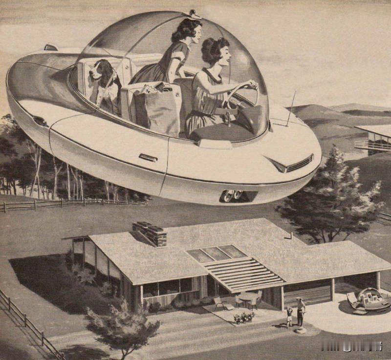 这张图片是20世纪50年代美国经典的复古未来主义（Retrofuturism）广