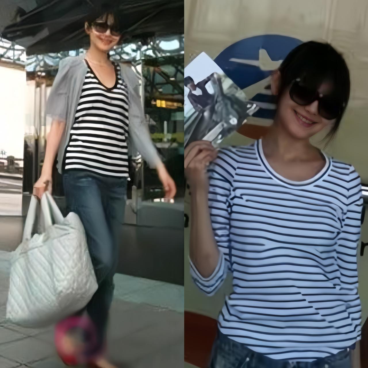 发现大S生前特别爱穿黑白横条纹上衣，这种款式其实很挑人，普通人穿很容易显壮、不显