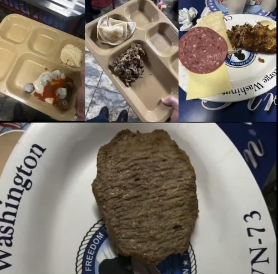 进和出的都像是一坨，华盛顿号水兵发贴展示他们的伙食。还未接上林肯号的轮岗