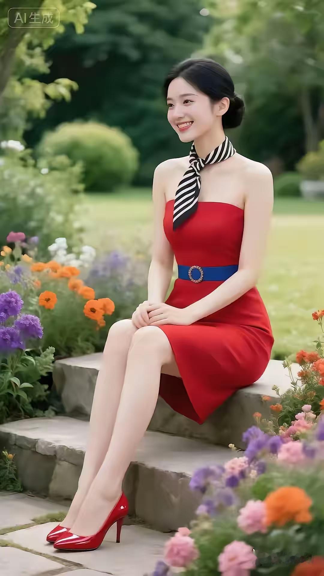 四块玉·闺中俏坐花前，姿如仙，秋水含情欲嫣然。春风漫染芳心暖，眉眼甜，笑