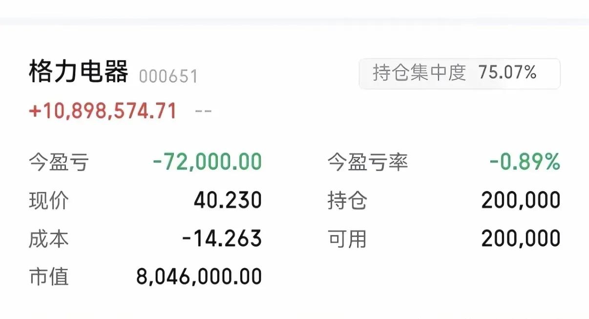 有位网友晒出了自己格力电器的持仓，当初他投入800万，买入20万股格力电器。经过