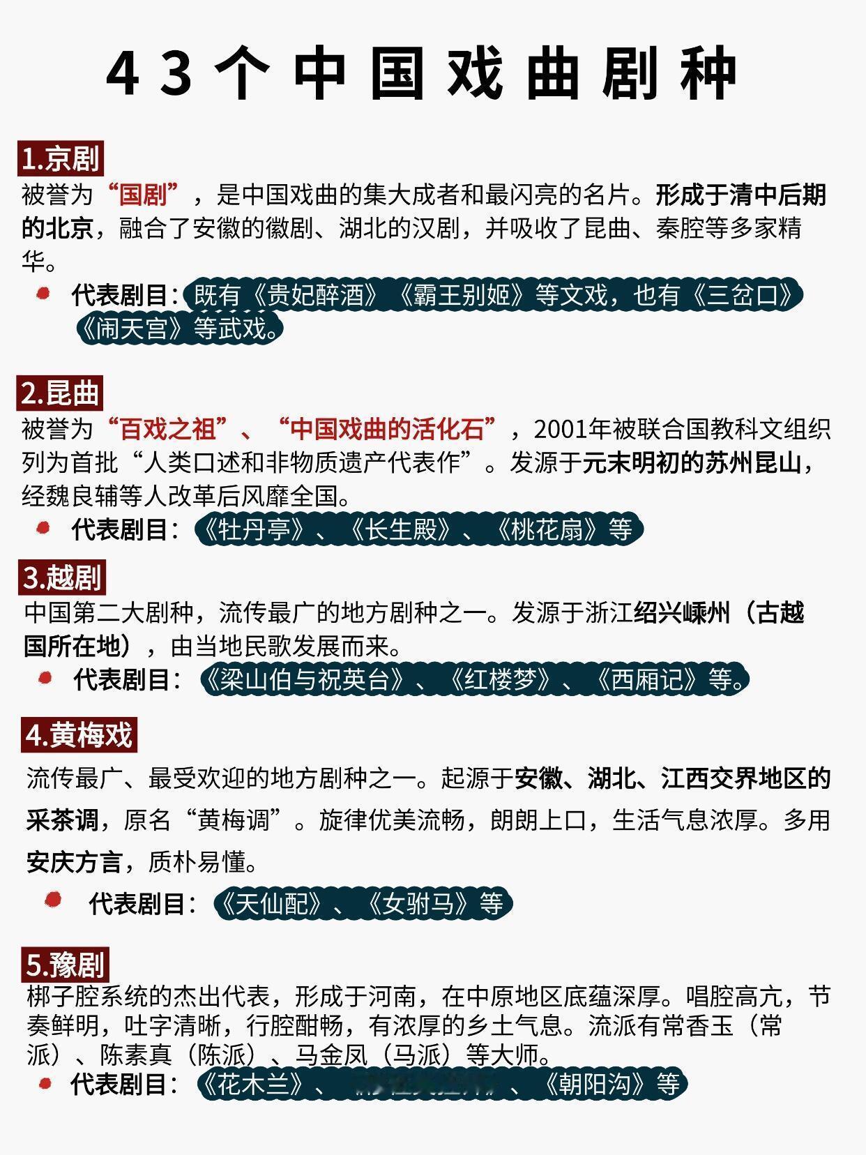 43个在中国有代表性的戏曲剧种...