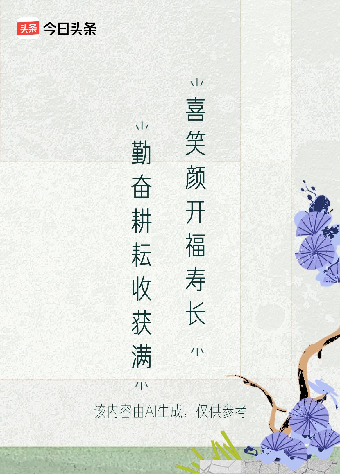 微头条《原创》上联：勤奋耕耘收获满下联：喜笑颜开褔寿长这两句联语共同构建了