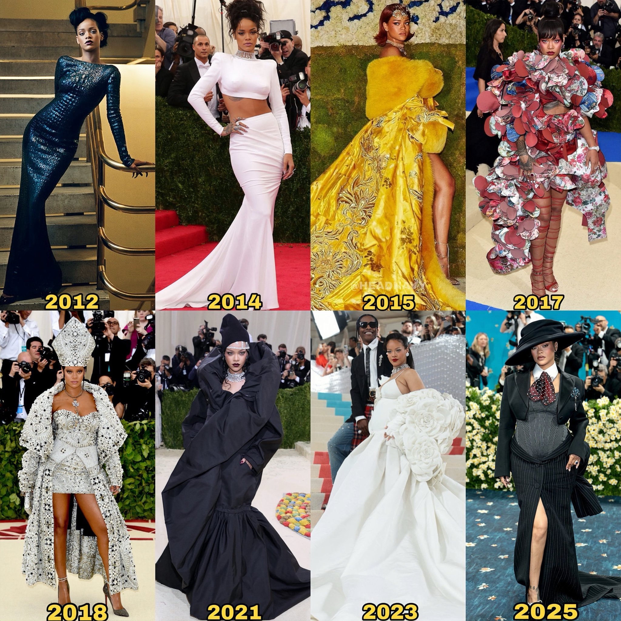 metgala回顾Rihanna历年参加MetGala的造型！