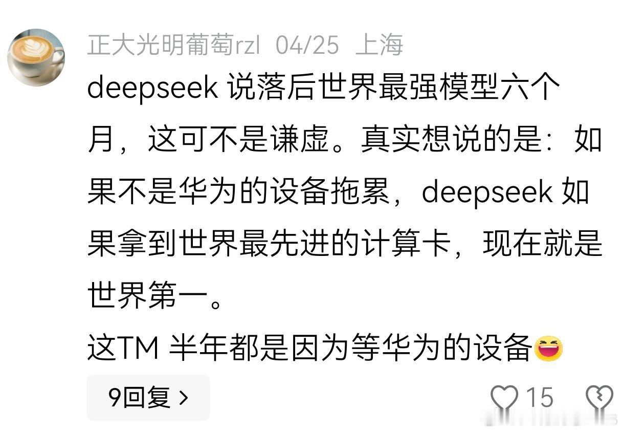 黑华为新套路：DeepSeek之所以落后六个月都是因为华为昇腾耽误的。不得不说，