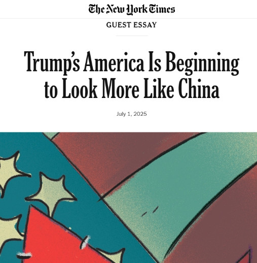 纽约时报开始夸中国了？纽约时报发了客座教授长文，大概意思是美国现在有点像曾经