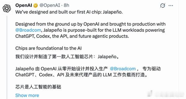 【OpenAI发布自研AI芯片取名墨西哥辣椒从设计到流片仅9个月】OpenA