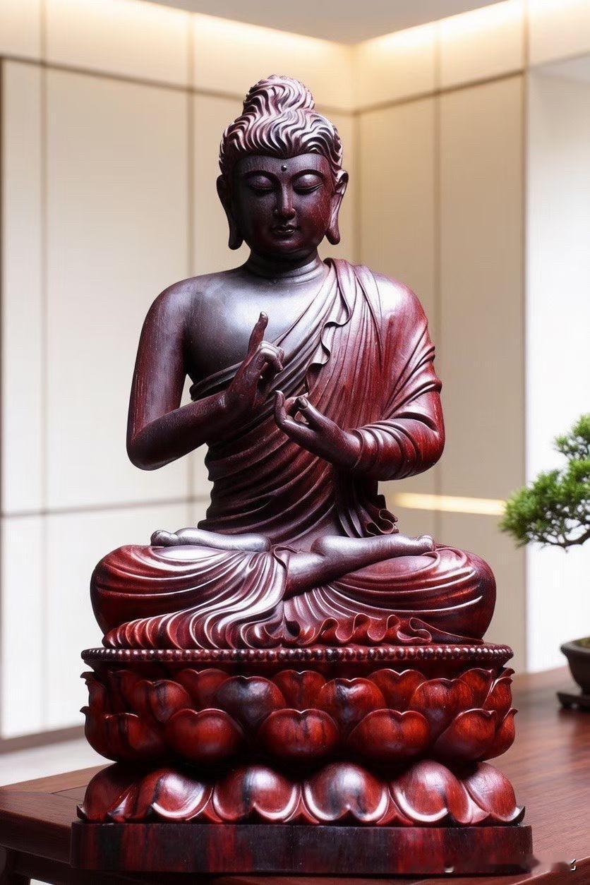 有些佛像，是一眼的庄严；但有些，是让人慢慢“定下来”。这尊小叶紫檀「大日如