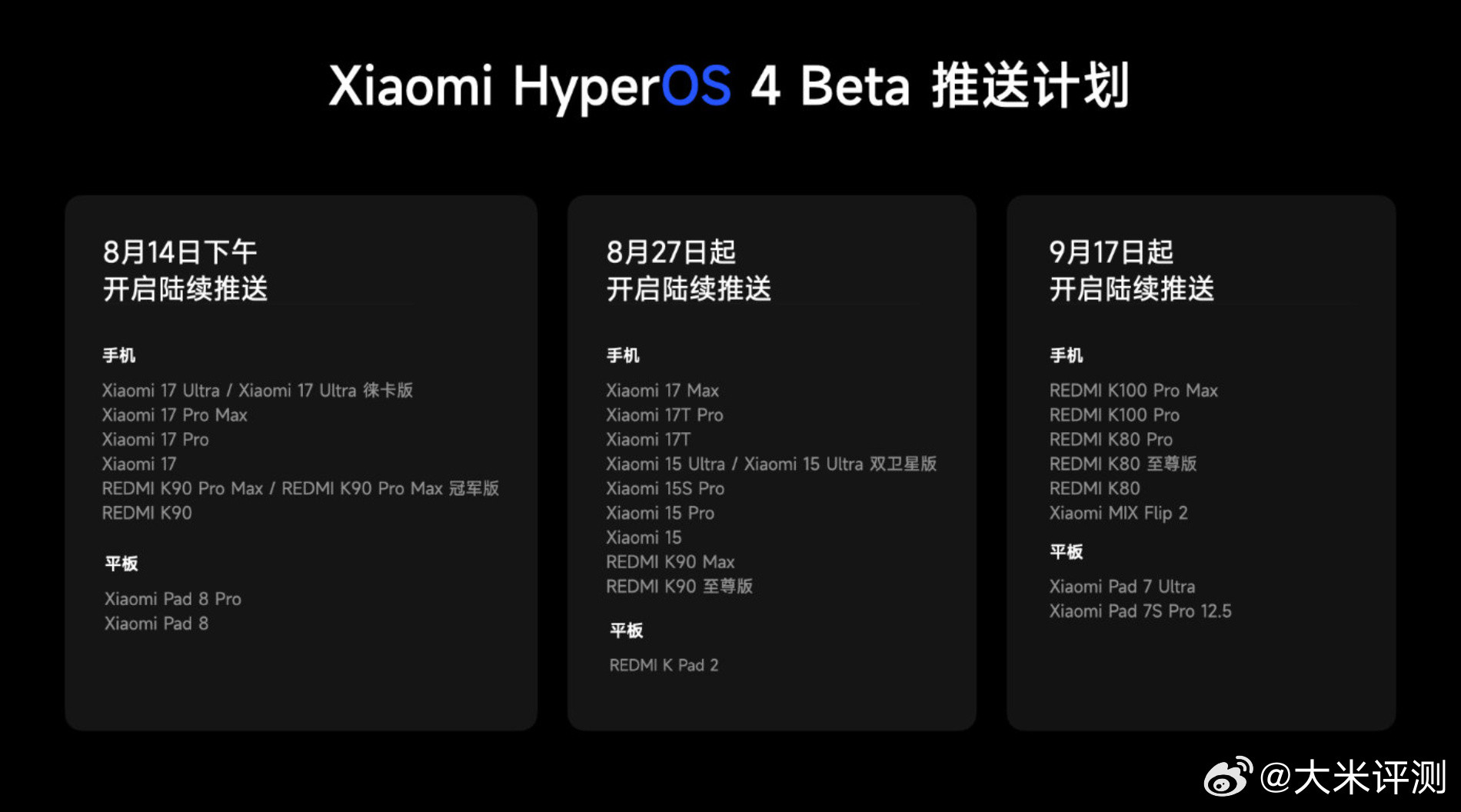 澎湃OS4Beta版要来了，8月14日开始陆续推送，首批机型：小米17Ultr