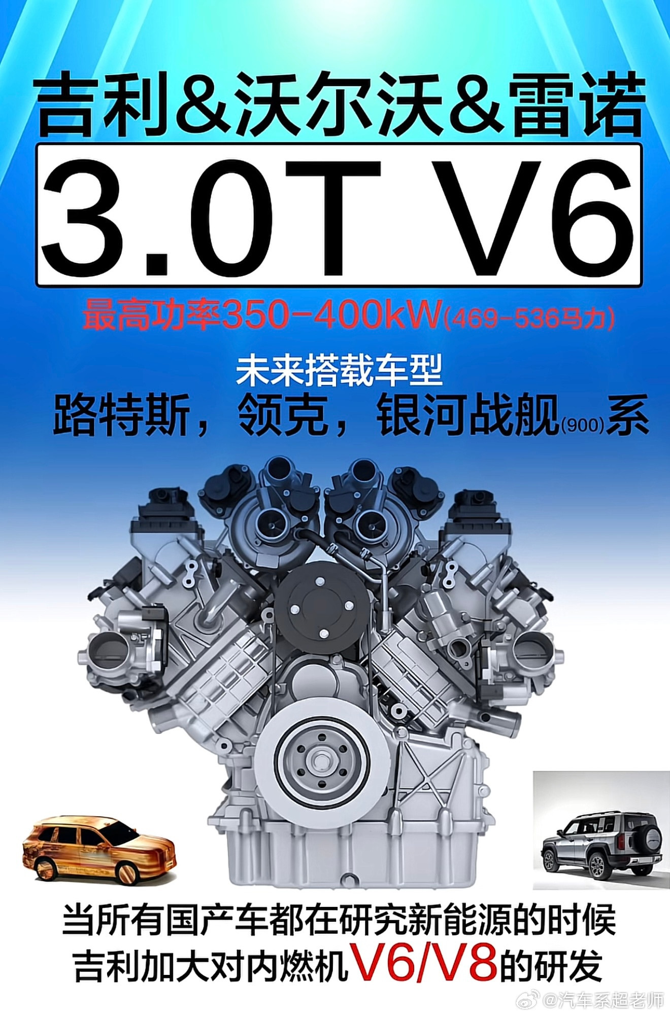 吉利要做V6发动机，准确的说，试验机已经点火成功了这台V6是吉利+沃尔沃+雷诺三