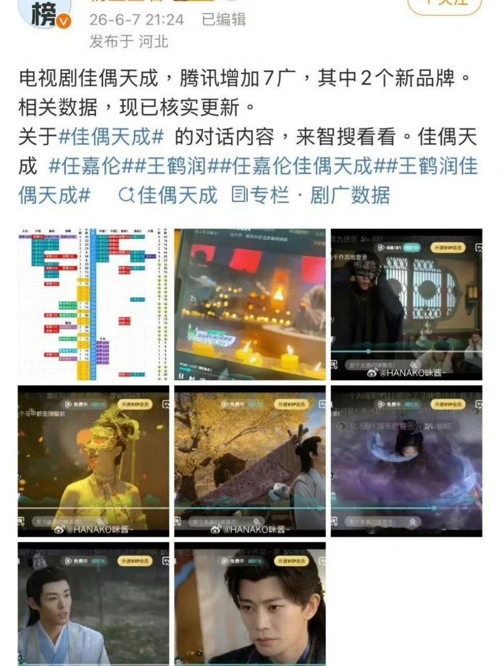 完结了还一直加广的是不是只有佳偶天成了，任嘉伦真的太牛了，难怪腾讯要和爱奇艺抢人