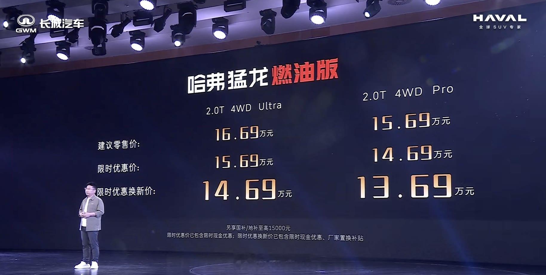 哈弗猛龙燃油版正式开卖，就两款配置：15.69万和16.69万。厂家直接给了限时