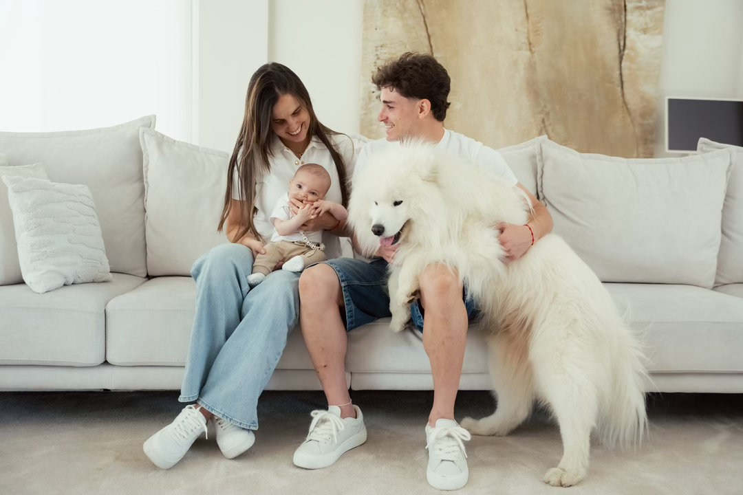 🕷阿尔瓦雷斯晒全家福👱♂️👩🦱👶🐶阿玛迪奥四个月了☺️阿尔
