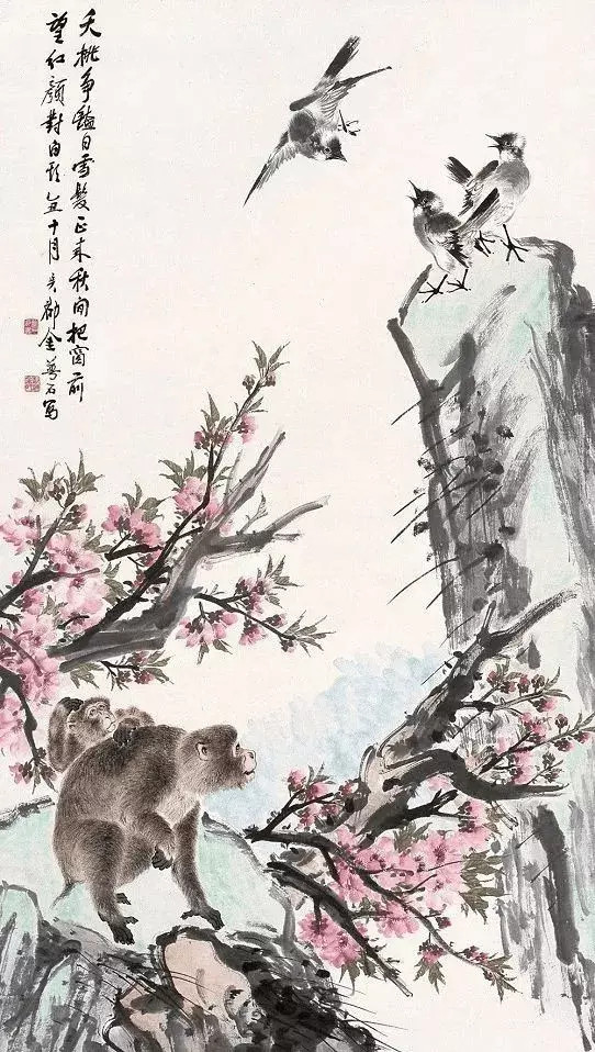 金梦石（1869-1952左右），海上画派代表之一，工人物、花卉、翎毛。写意画，