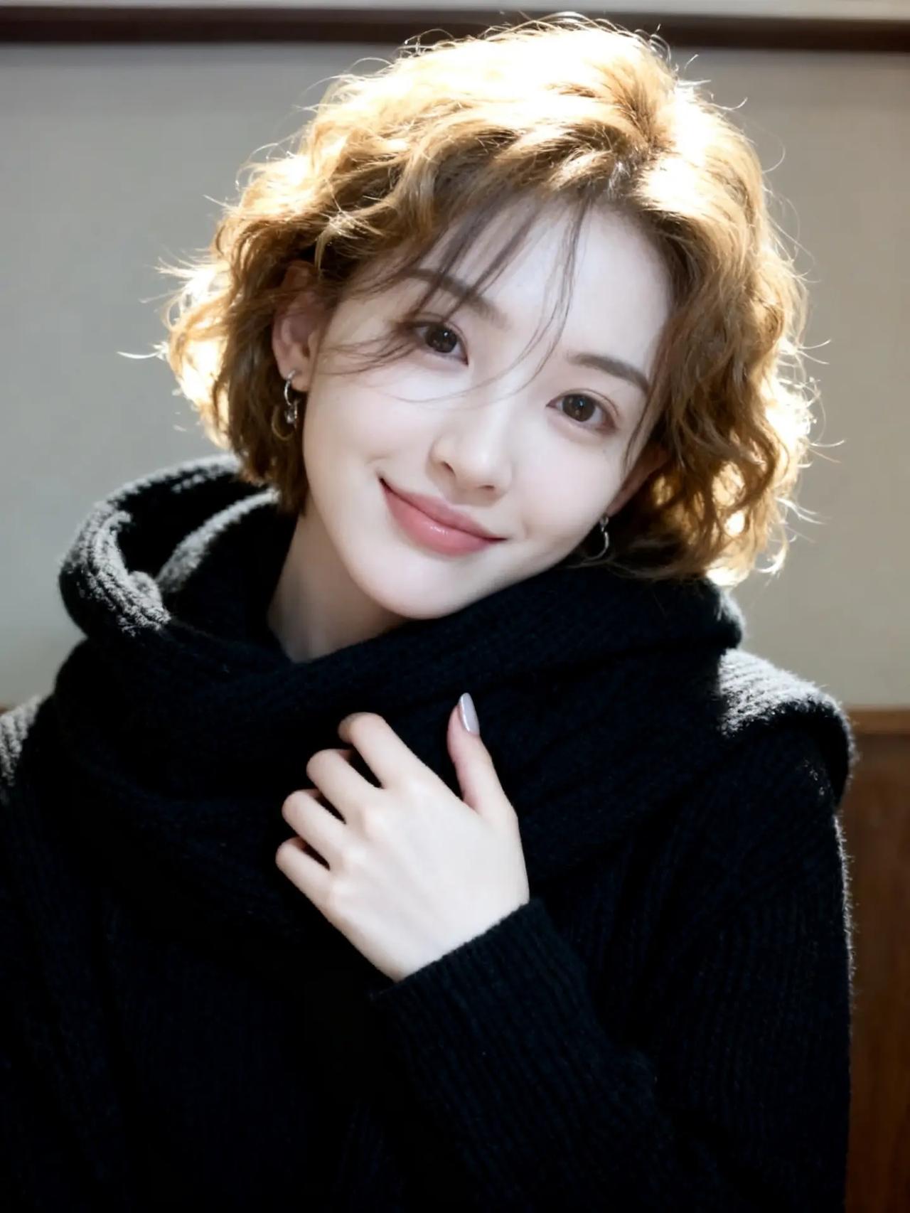 夜晚短发写真照片