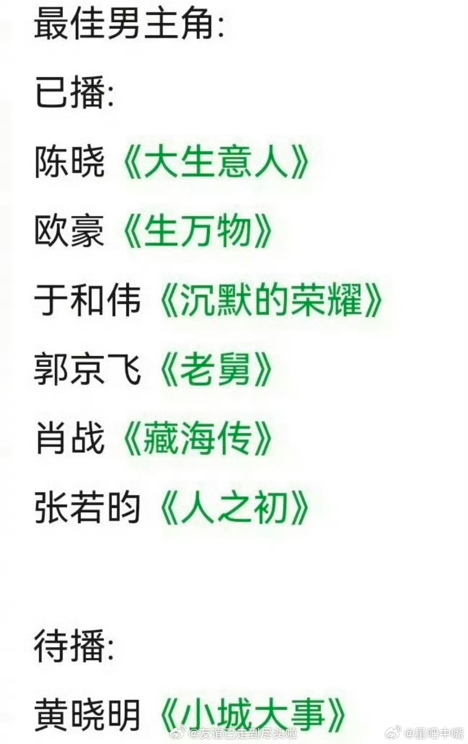 白玉兰预测第31届白玉兰最佳男主角预测：两个版本，大家喜欢哪个？待播：胡歌白