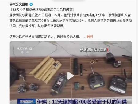 伊朗有大量的以色列间谍。说实话，以我的怀疑，我们这边的间谍也不会少于伊朗，只是我