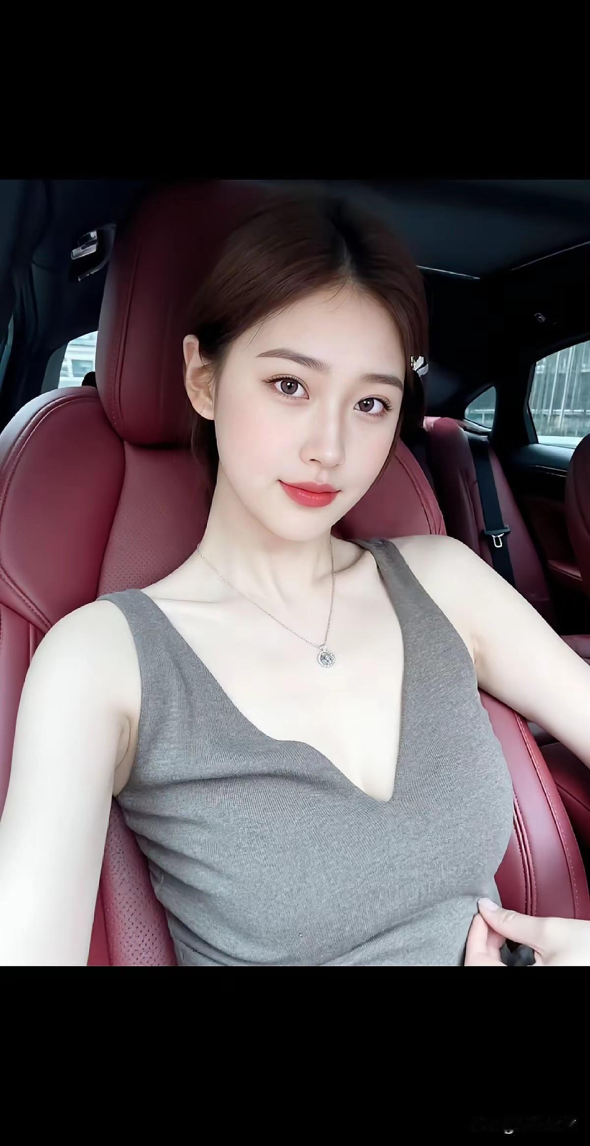 温柔车后座，甜美笑容，轻松一刻