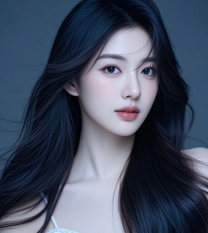 长发美女在深灰色背景中的迷人风采