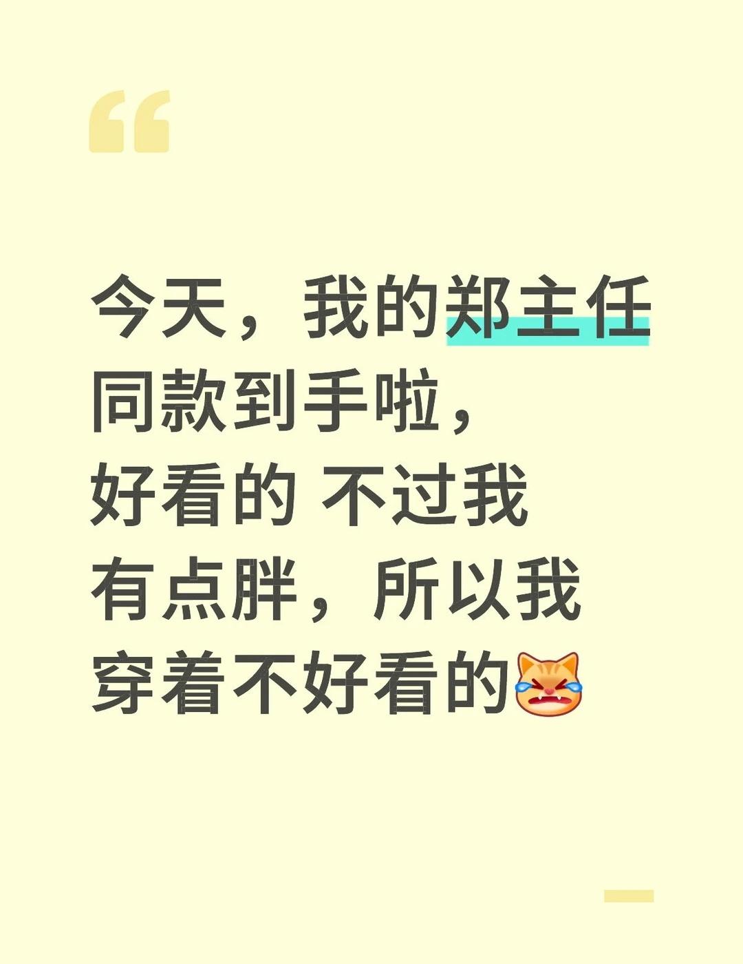 今天，我的郑主任同款到手啦，好看的不过我有点胖，所以我穿着不好看的