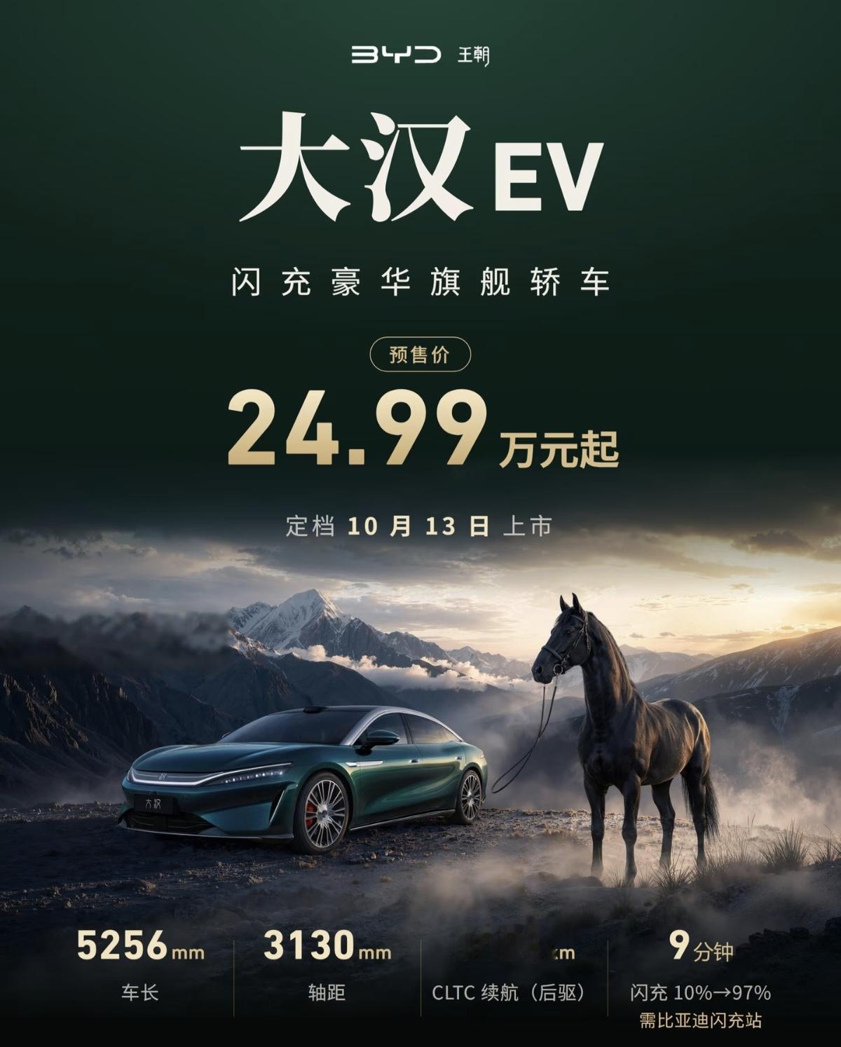 大汉EV即将正式上市，已经开启预售，预售价24.99万起，价格美丽，官方定在10